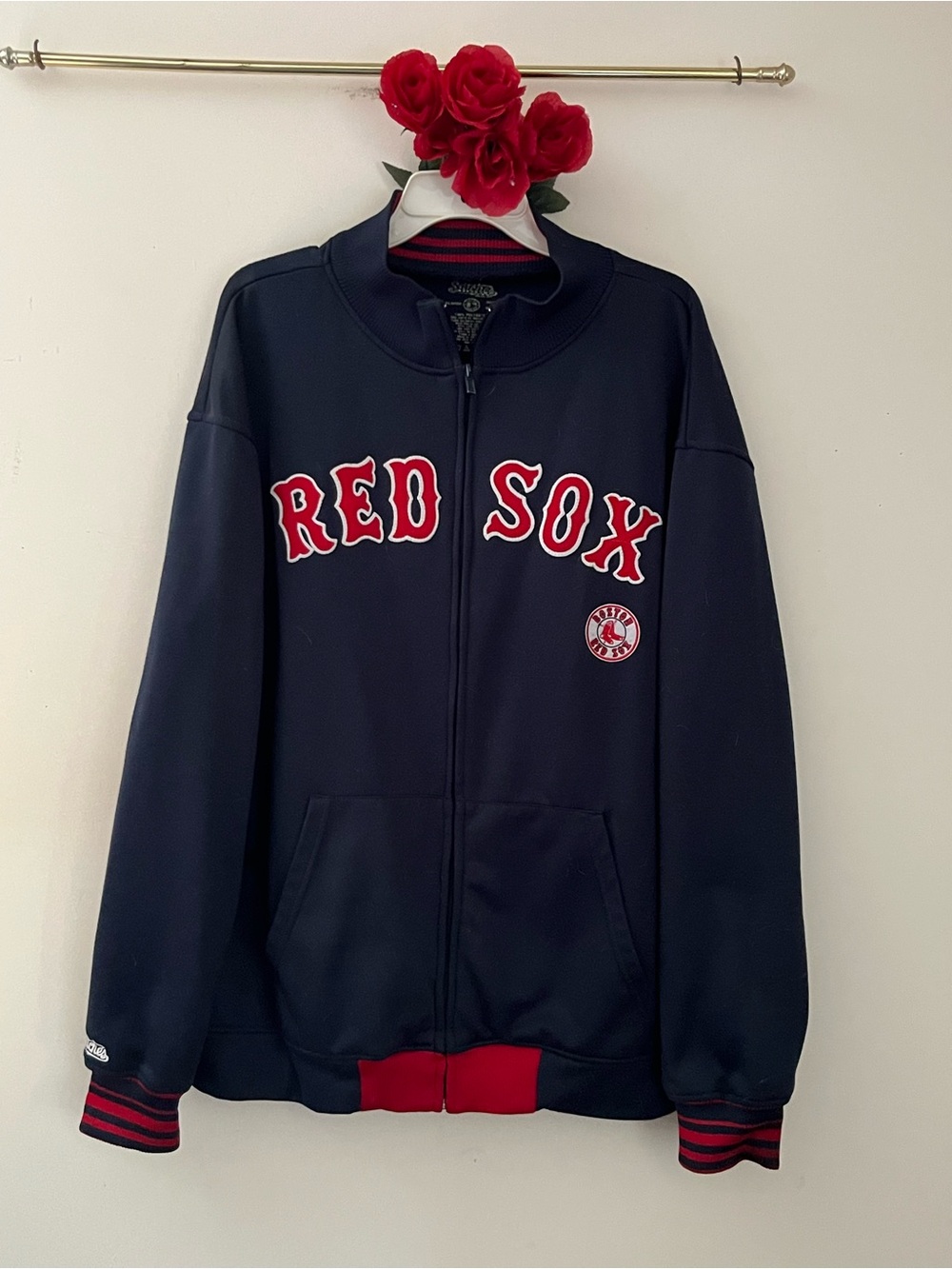 Stitches Navy Zip-Up 2010 Sweatshirt Jacket with Red Accents - Red Sox Lettering